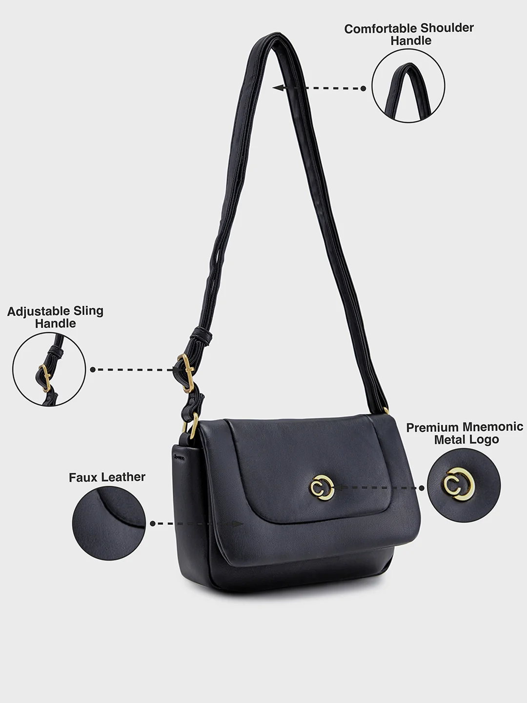 Caprese Heidi Small Black Sling Bag - Image 6