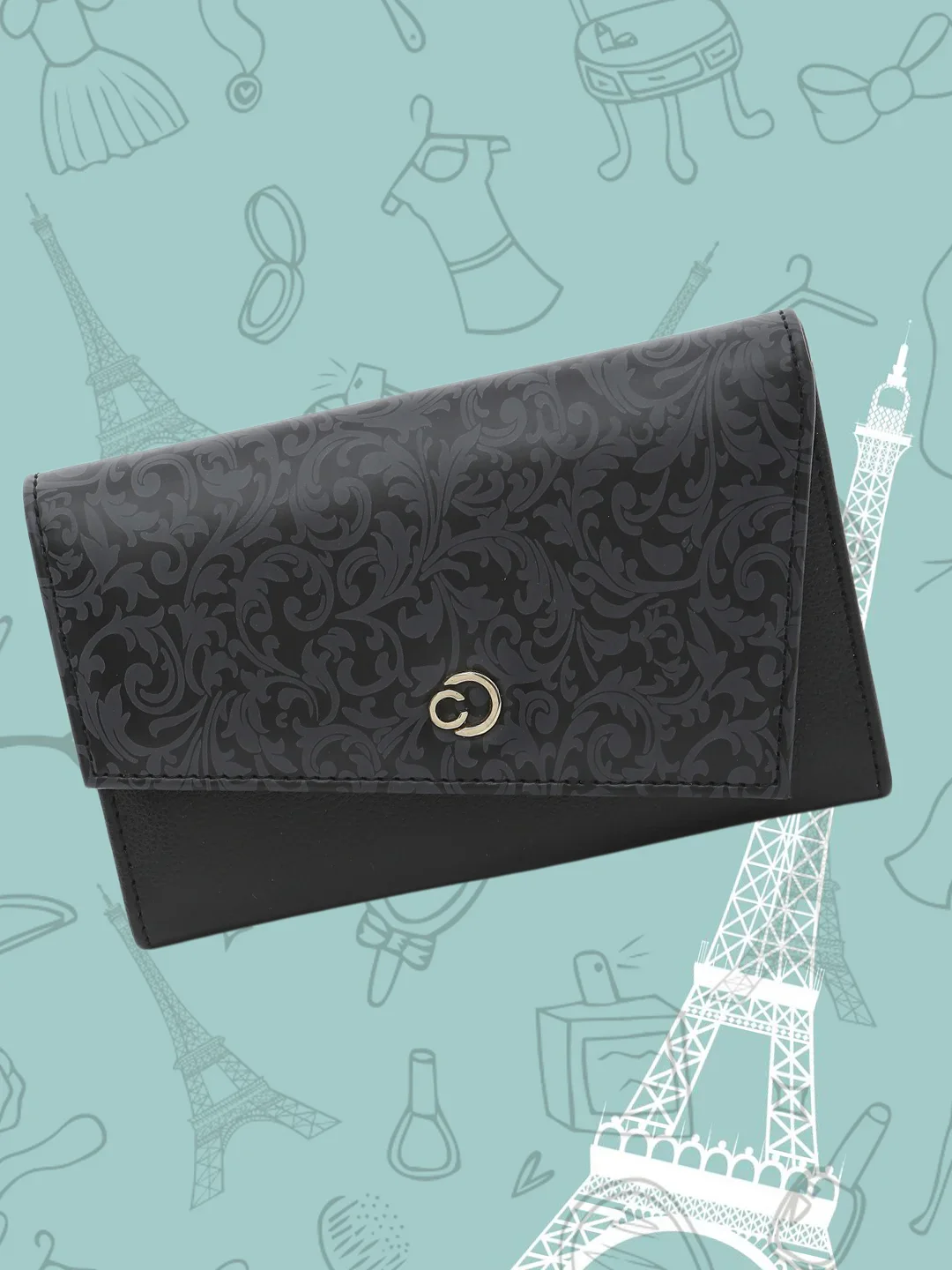 Caprese Helene Large Black Flapover Wallet - Image 3
