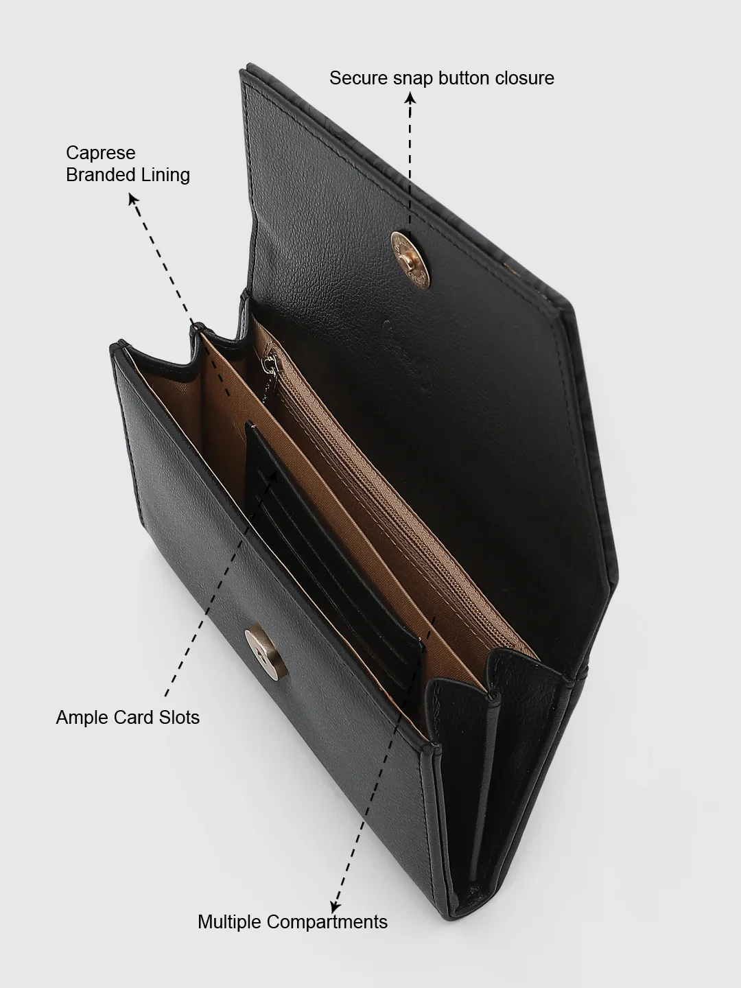 Caprese Helene Large Black Flapover Wallet - Image 5