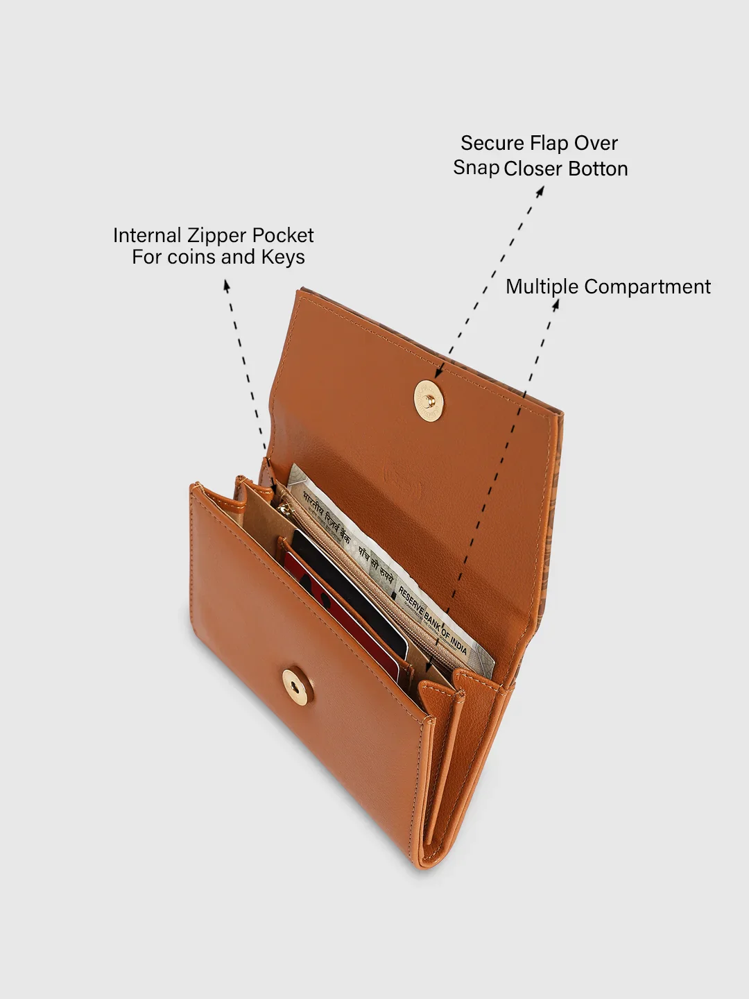 Caprese Helene Large Tan Flapover Wallet - Image 11