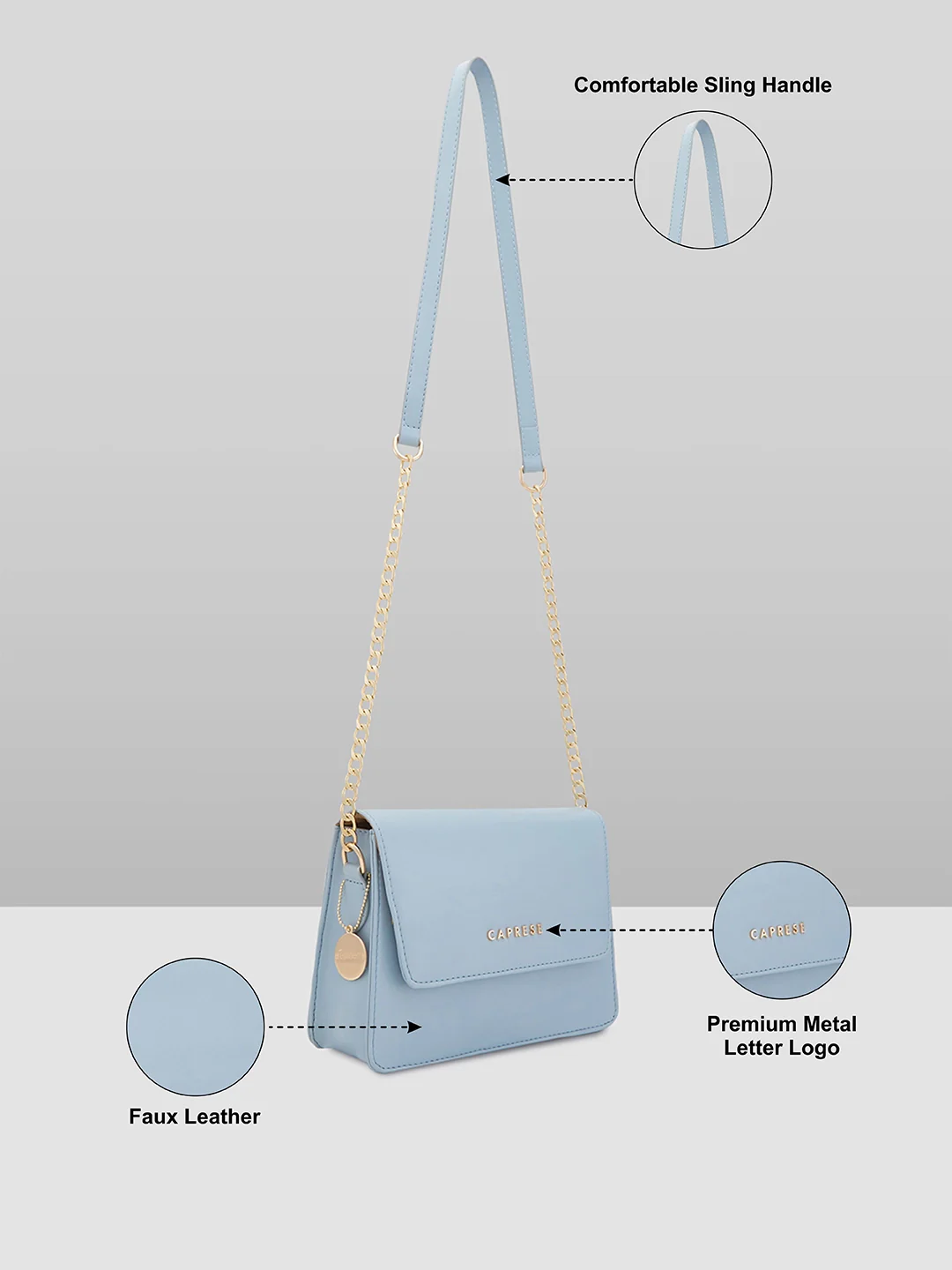 Caprese Hibo Medium Blue Sling Bag - Image 5