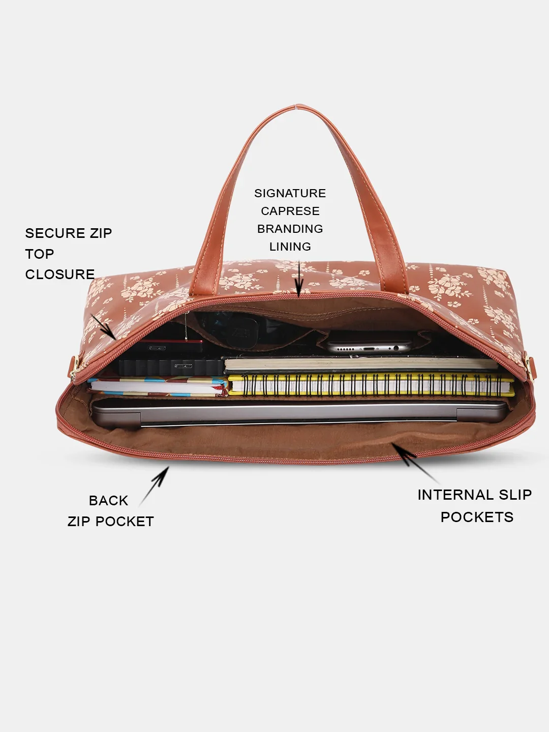 Caprese Hilton Medium Tan Laptop Bag - Image 12