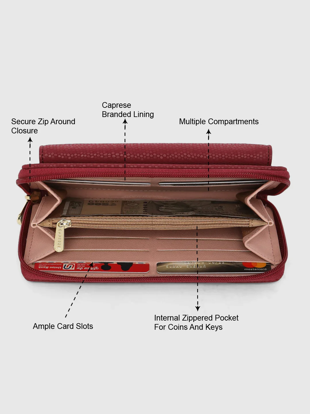 Caprese Ingrid Medium Maroon Wallet - Image 12
