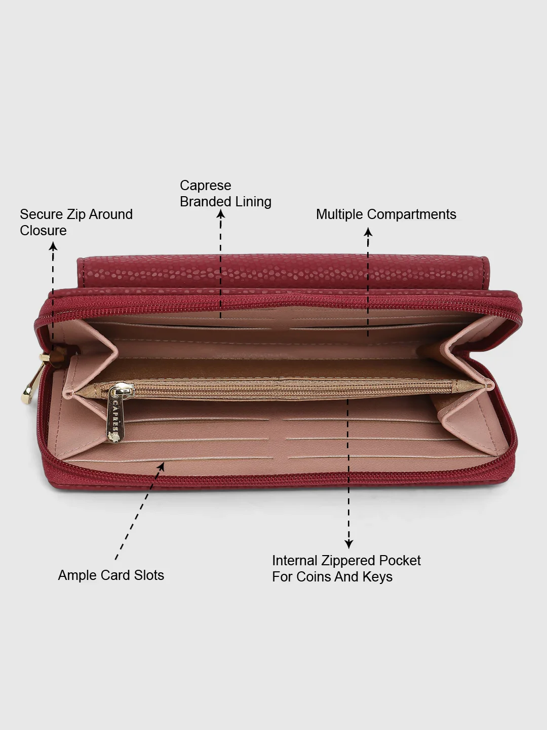 Caprese Ingrid Medium Maroon Wallet - Image 9