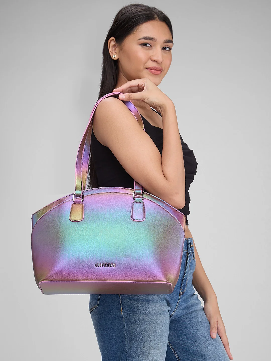 Caprese Iris Iridescent Medium Purple Tote Bag - Image 12