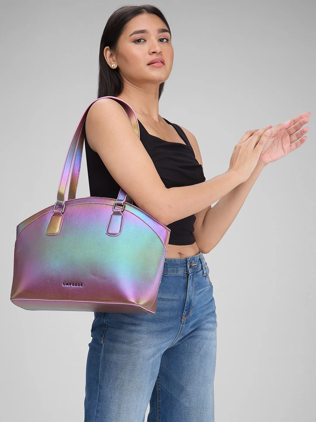 Caprese Iris Iridescent Medium Purple Tote Bag - Image 13
