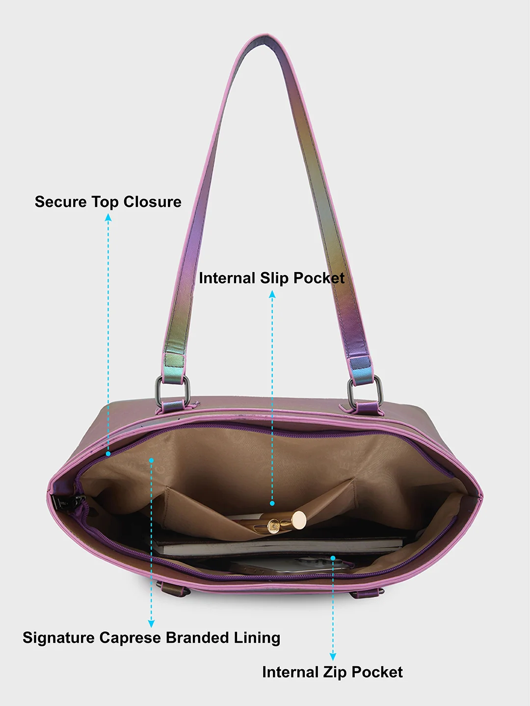 Caprese Iris Iridescent Medium Purple Tote Bag - Image 8