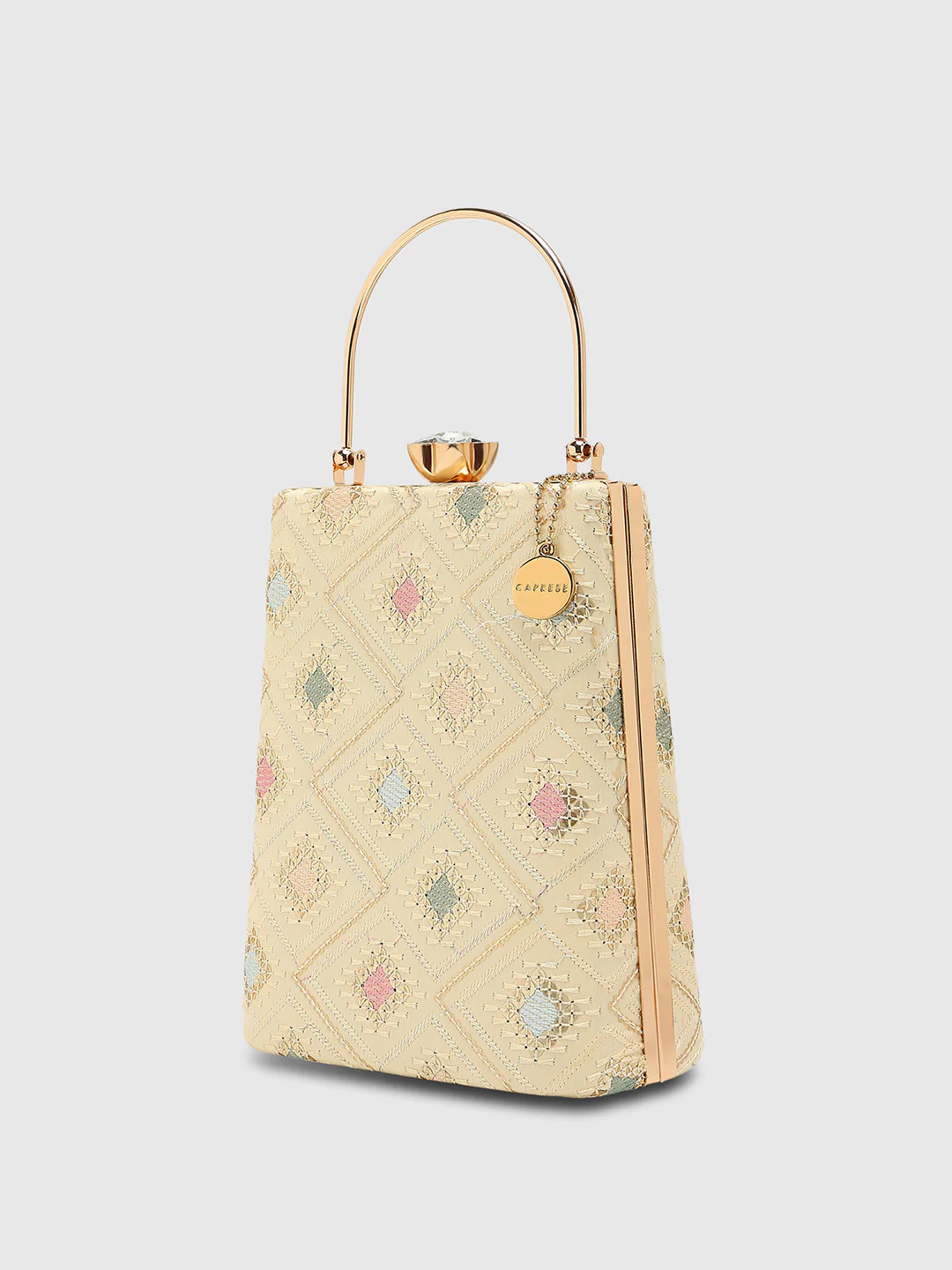 Caprese Isa Medium Cream Embroidered Clutch Bag - Image 10