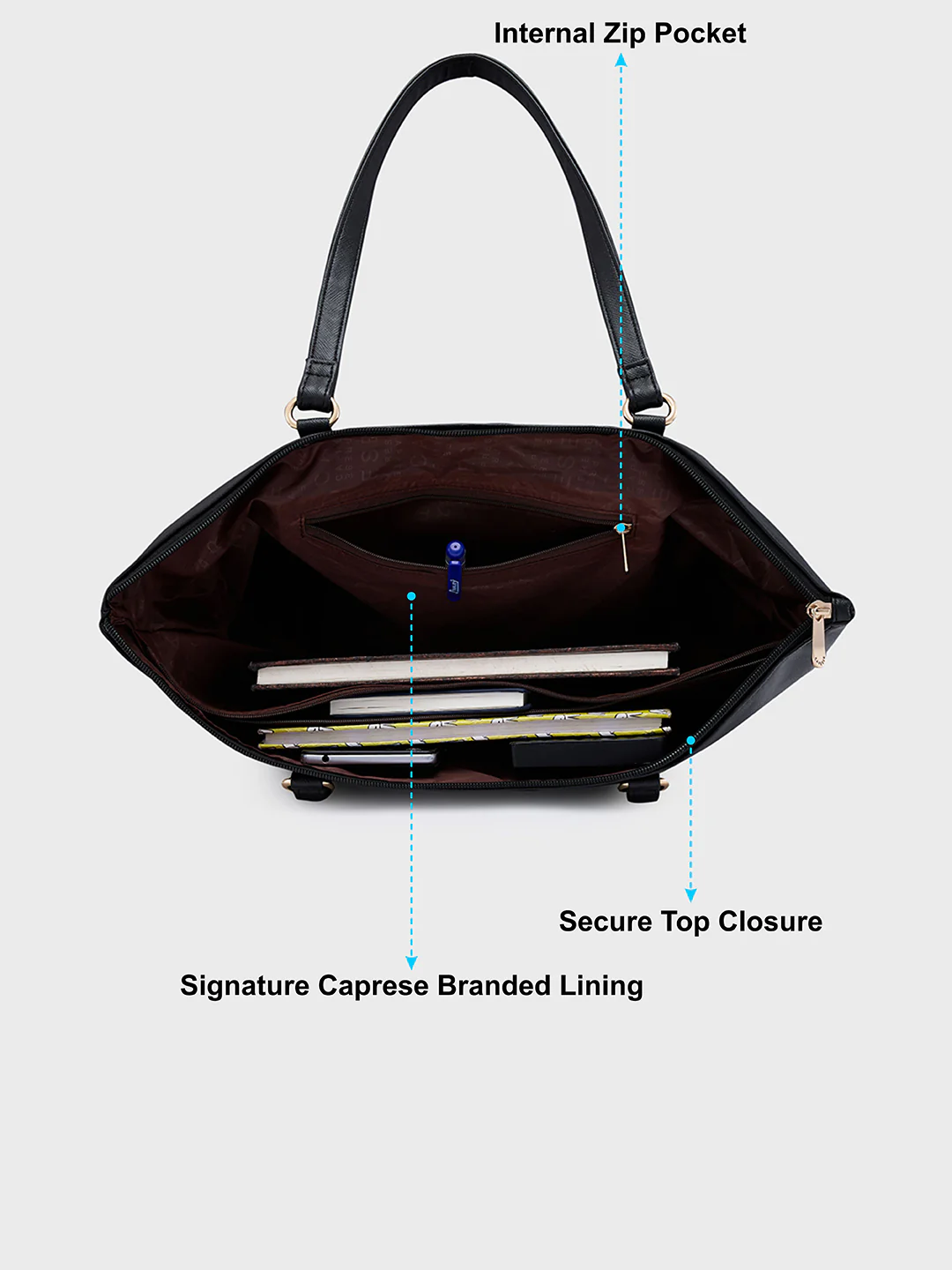 Caprese Ivis Large Black Tote Bag - Image 8