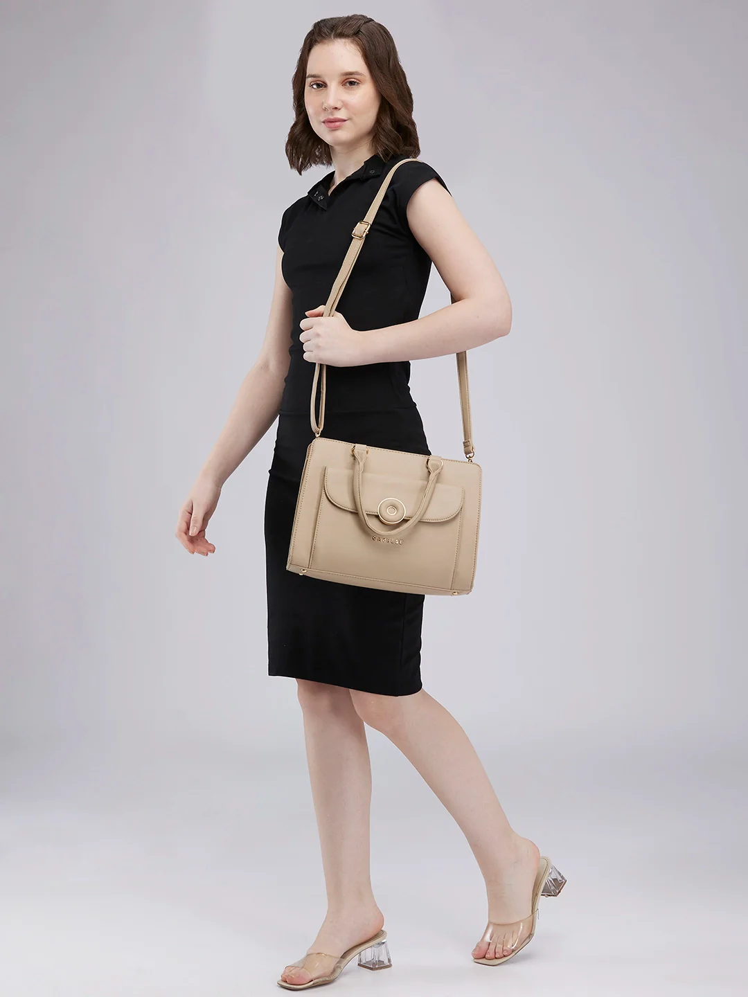 Caprese Jackie Medium Beige Satchel Bag - Image 2