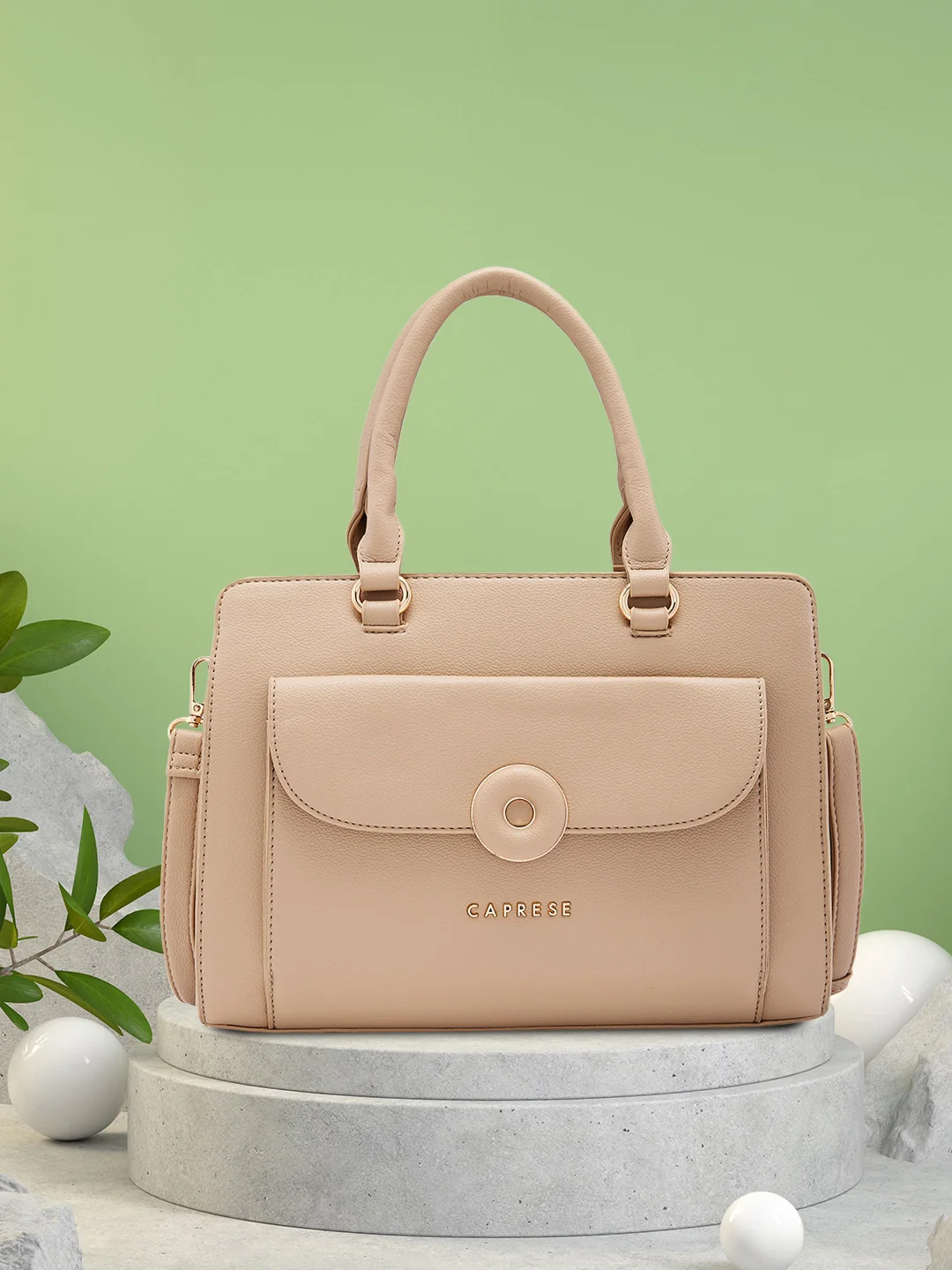Caprese Jackie Medium Beige Satchel Bag - Image 3