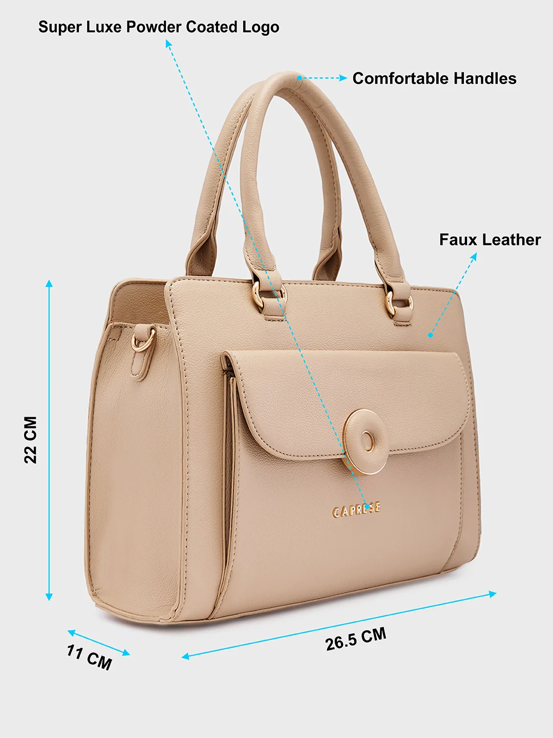 Caprese Jackie Medium Beige Satchel Bag - Image 7
