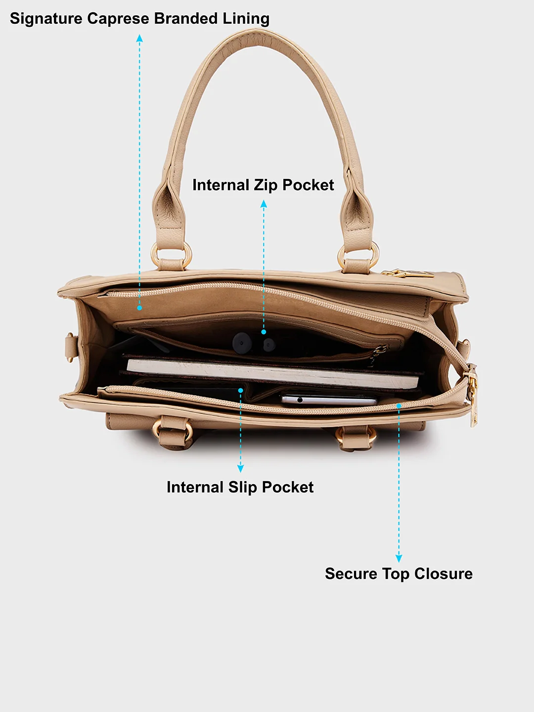 Caprese Jackie Medium Beige Satchel Bag - Image 8
