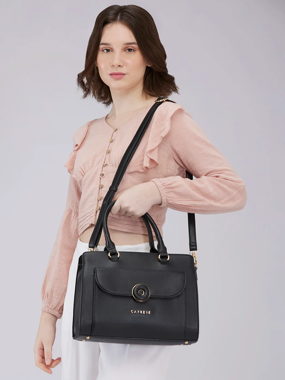 Caprese Jackie Medium Black Satchel Bag - Image 12
