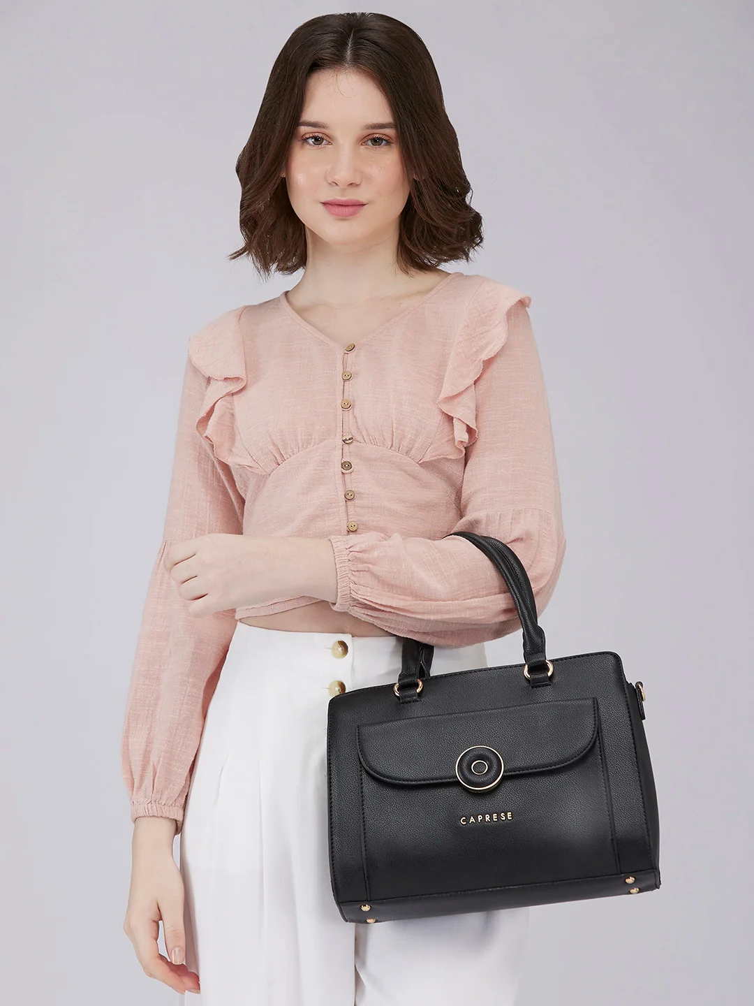 Caprese Jackie Medium Black Satchel Bag - Image 13