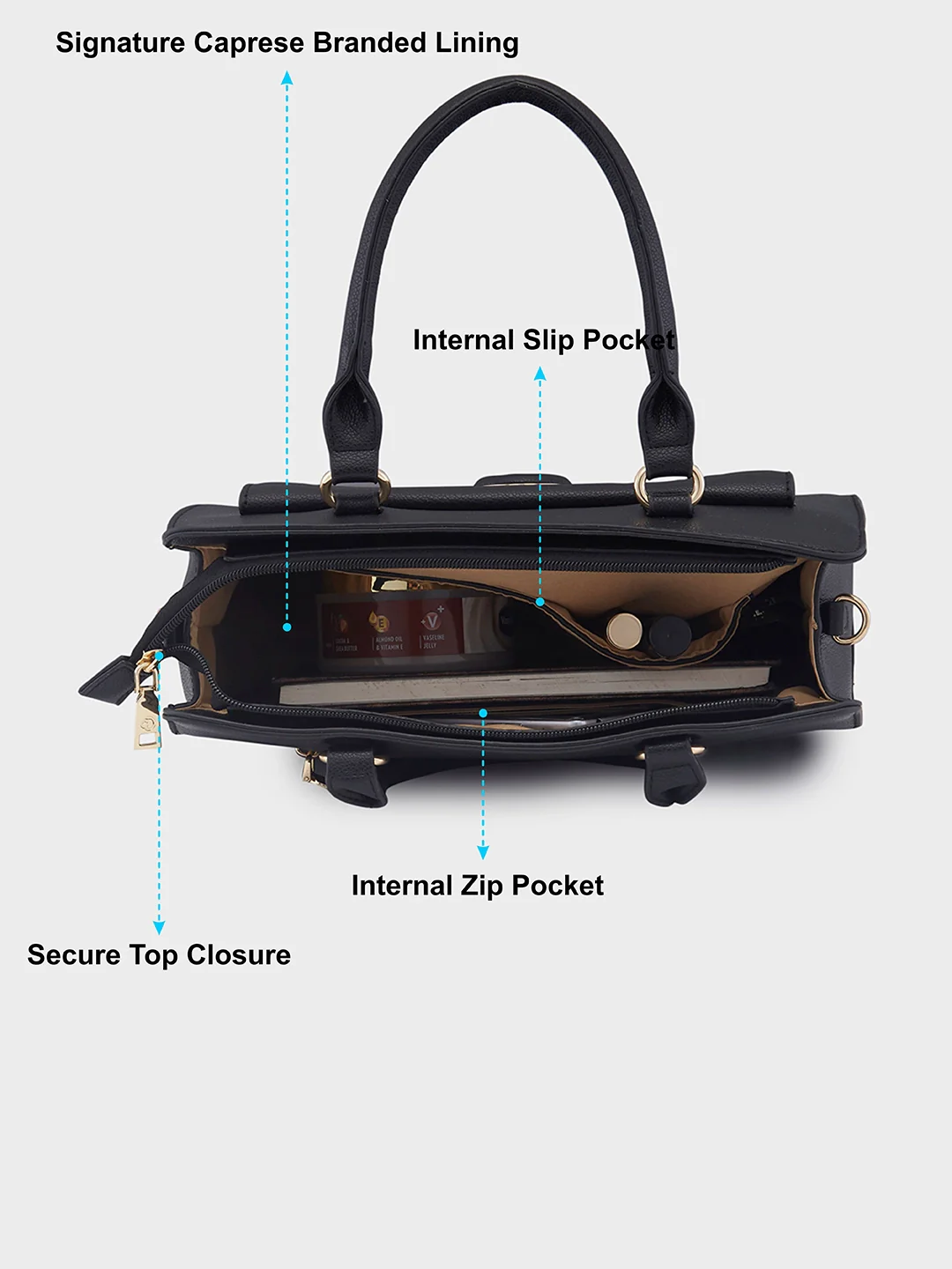 Caprese Jackie Medium Black Satchel Bag - Image 8