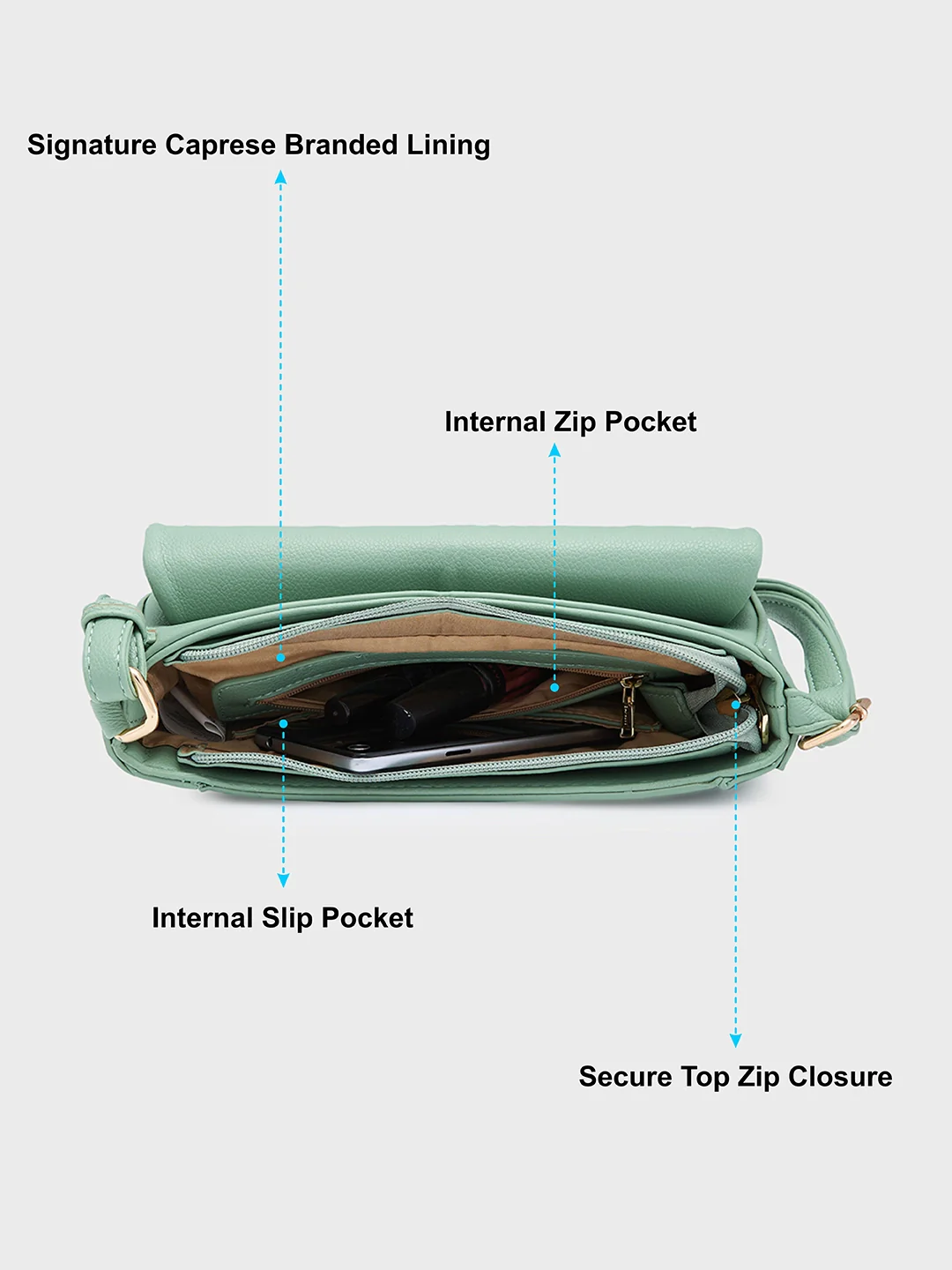 Caprese Jackie Small Green Sling Bag - Image 8