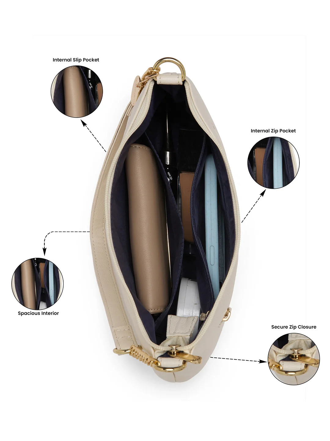 Caprese Jaime Medium Alpine Oat Baguette Bag - Image 5