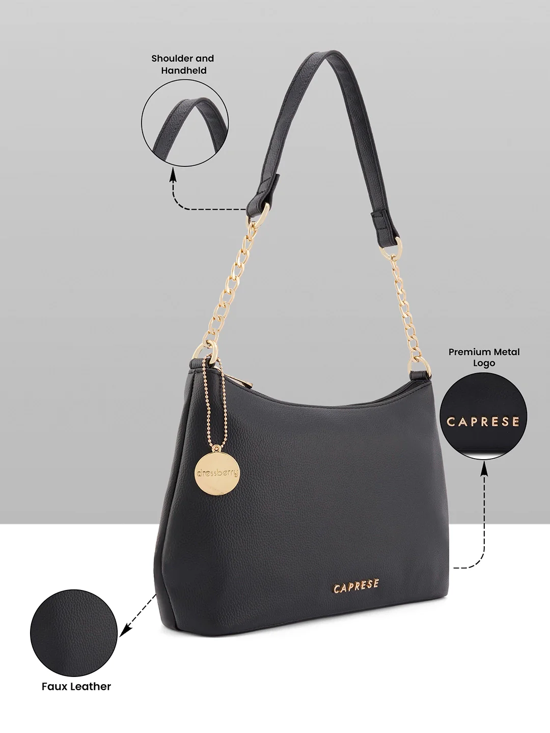 Caprese Jaime Medium Black Baguette Bag - Image 15