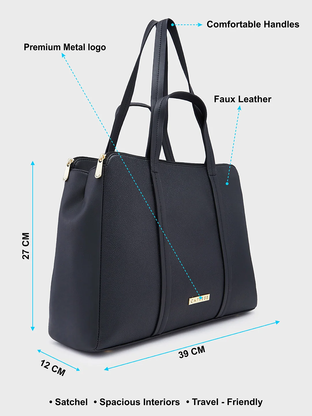 Caprese Jamie Medium Black Satchel Bag - Image 7