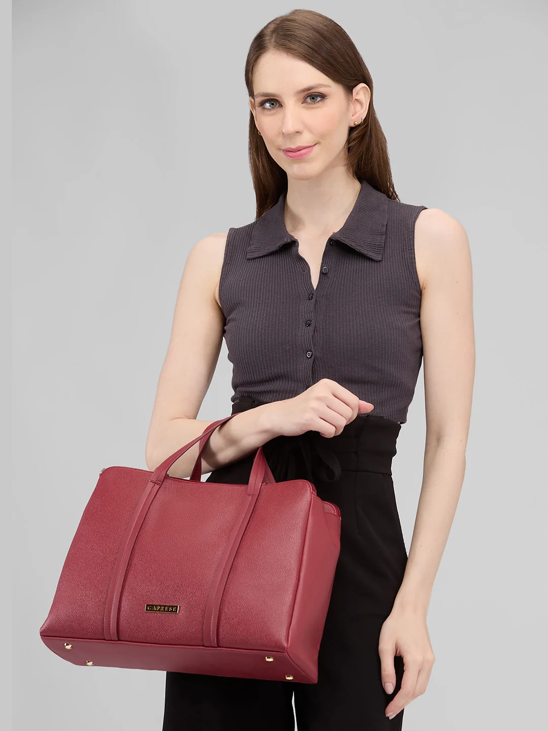 Caprese Jamie Medium Maroon Satchel Bag - Image 12