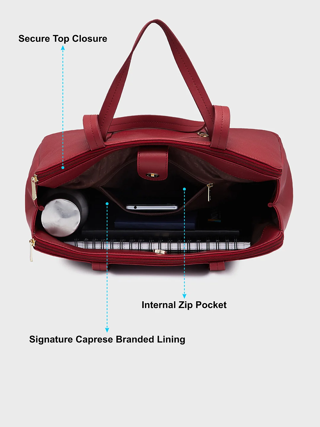 Caprese Jamie Medium Maroon Satchel Bag - Image 8