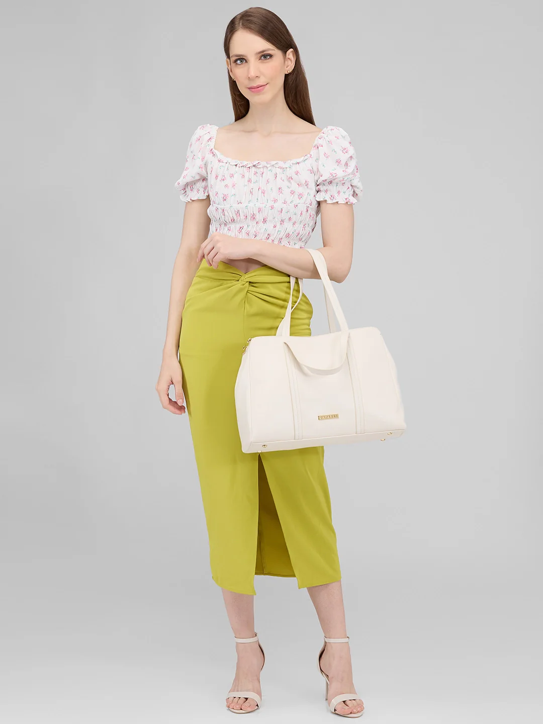 Caprese Jamie Medium Off White Satchel Bag - Image 2