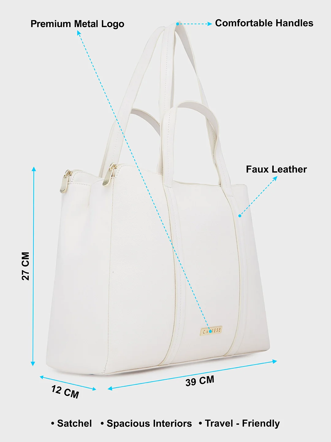 Caprese Jamie Medium Off White Satchel Bag - Image 7