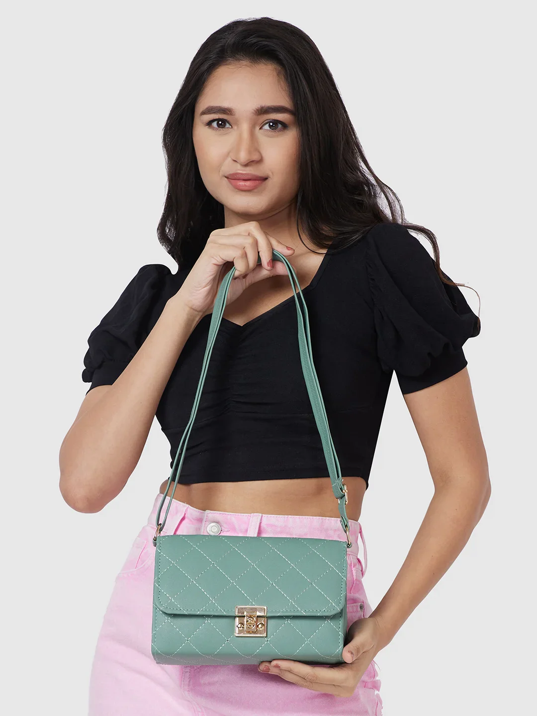 Caprese Jane Medium Bottle Green Sling Bag - Image 4