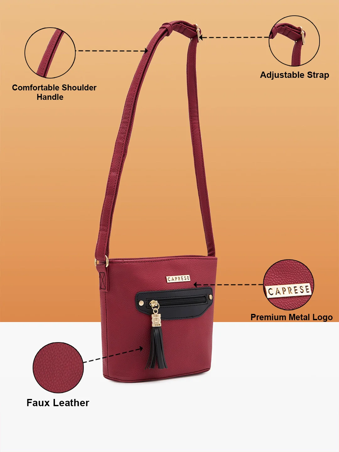 Caprese Jane Medium Deep Red Sling Bag - Image 4