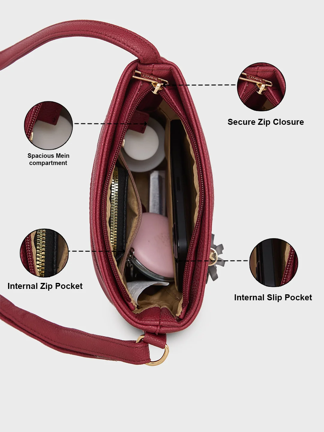 Caprese Jane Medium Deep Red Sling Bag - Image 7