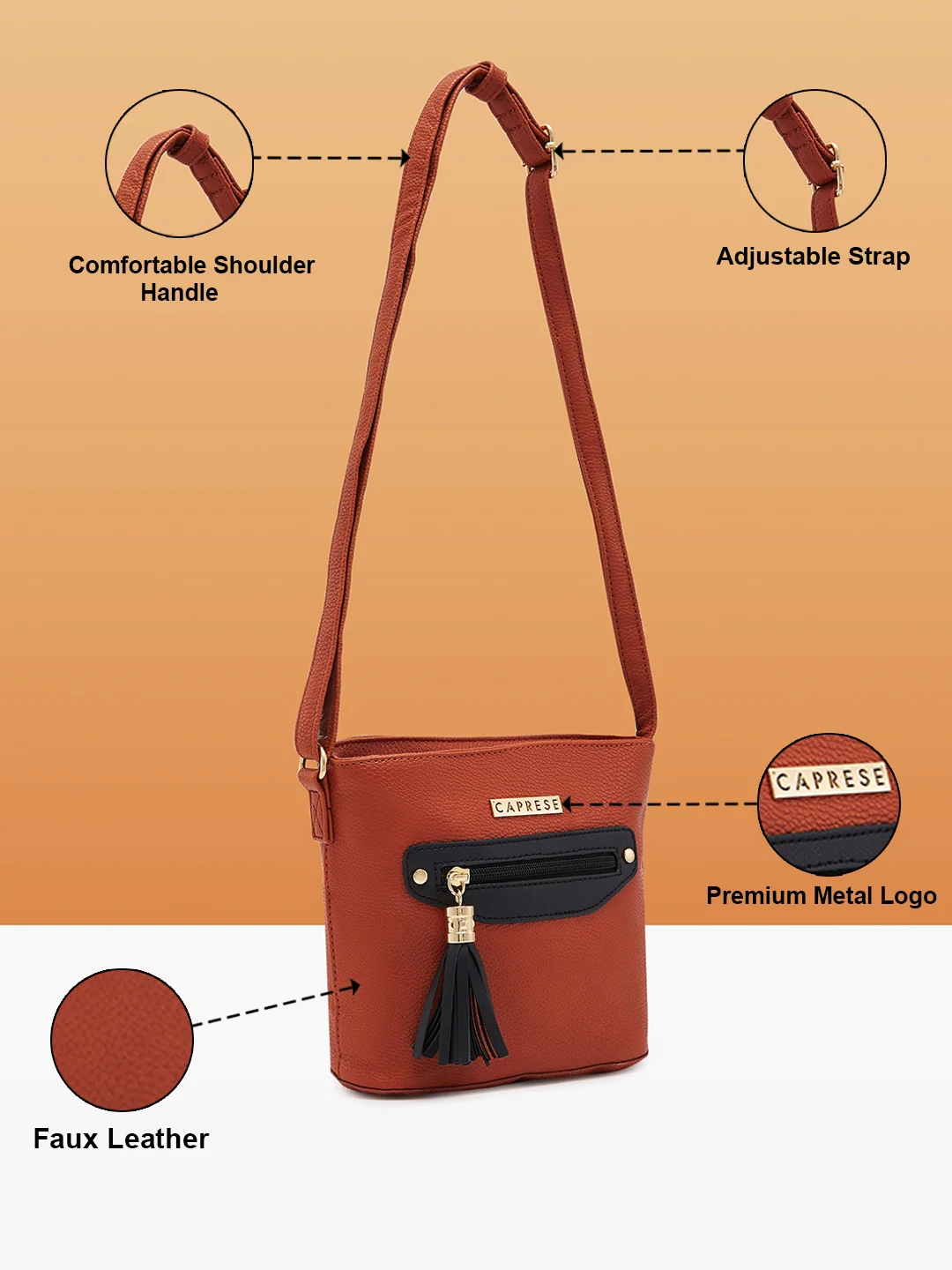 Caprese Jane Medium Tan Sling Bag - Image 4