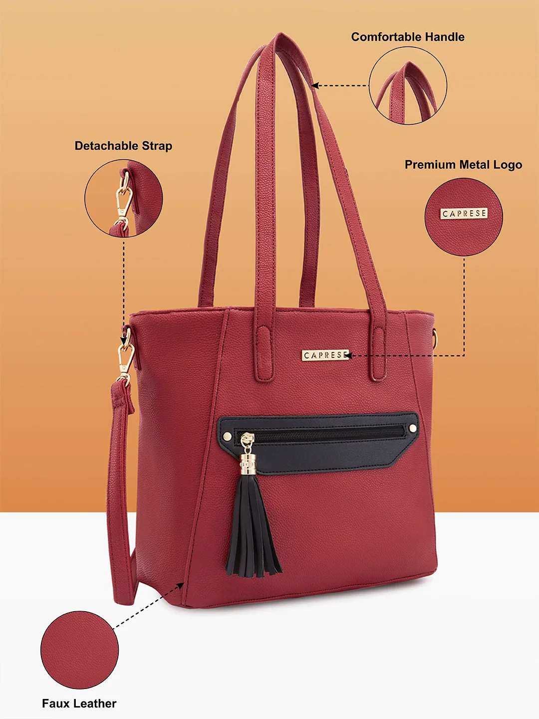 Caprese Jane Large Deep Red Tote Bag - Image 4