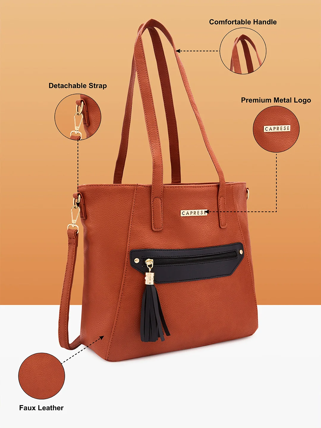 Caprese Jane Large Tan Tote Bag - Image 4
