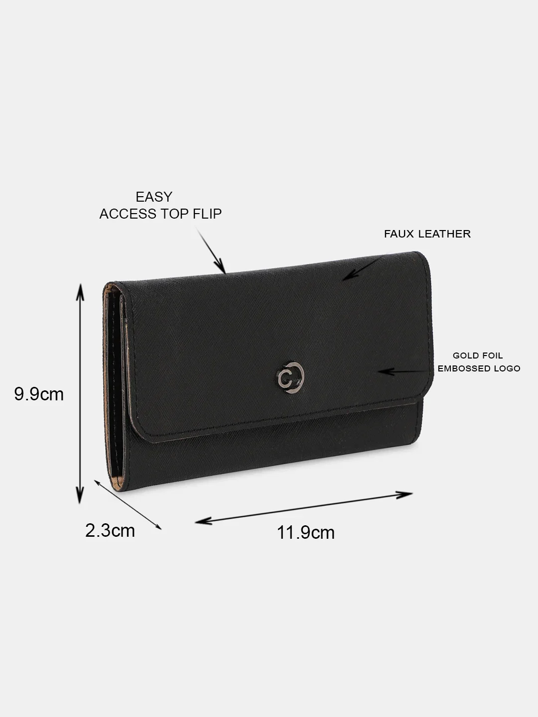 Caprese Janne Medium Black Flapover Wallet - Image 11