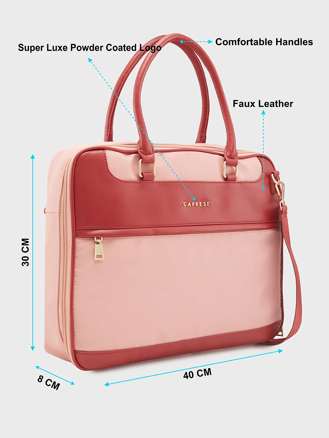 Caprese Jasper Large Light Pink Laptop Bag - Image 7