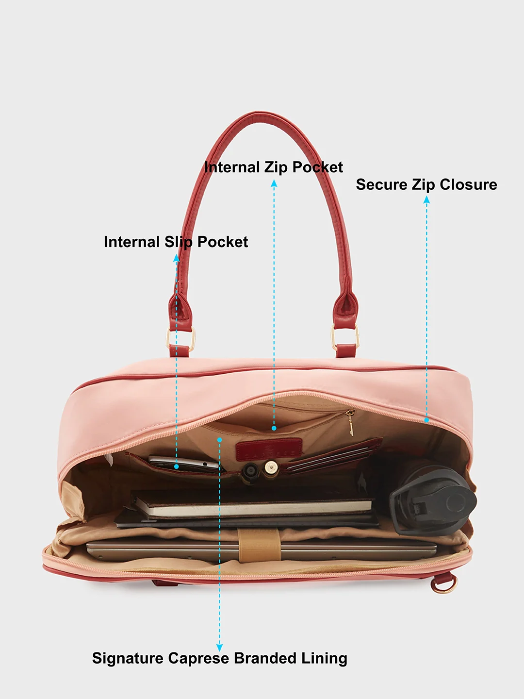 Caprese Jasper Large Light Pink Laptop Bag - Image 8