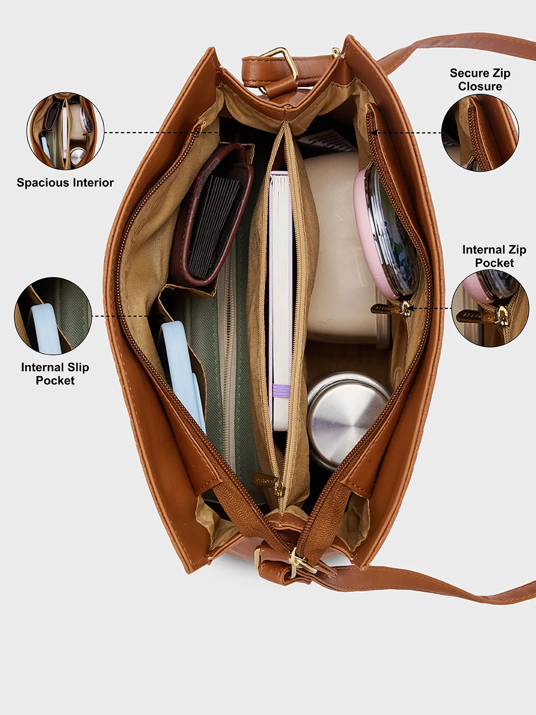 Caprese Jill Medium Brown Satchel Bag - Image 7