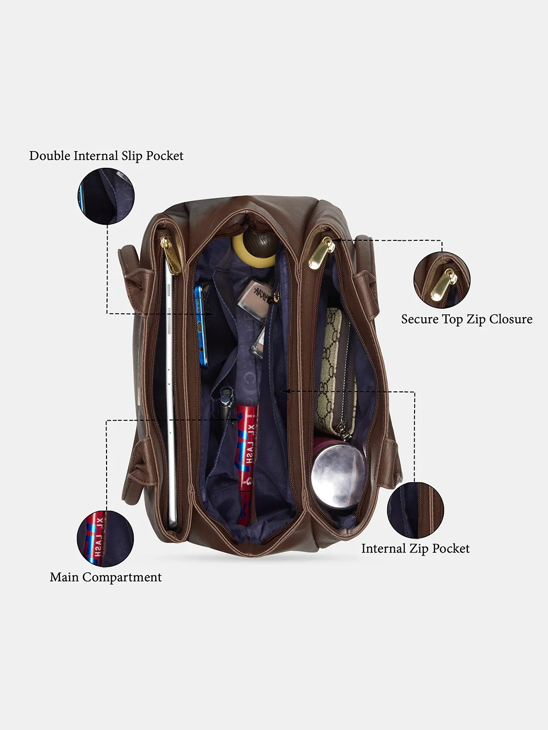 Caprese Jimny Medium Chocolate Brown Satchel Bag - Image 4