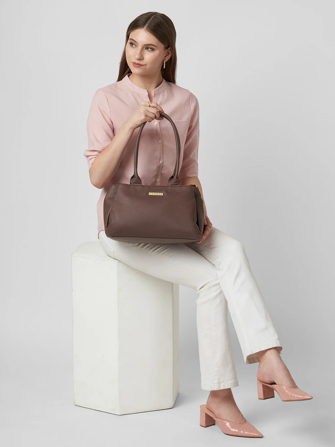 Caprese Jimny Medium Chocolate Brown Satchel Bag - Image 7