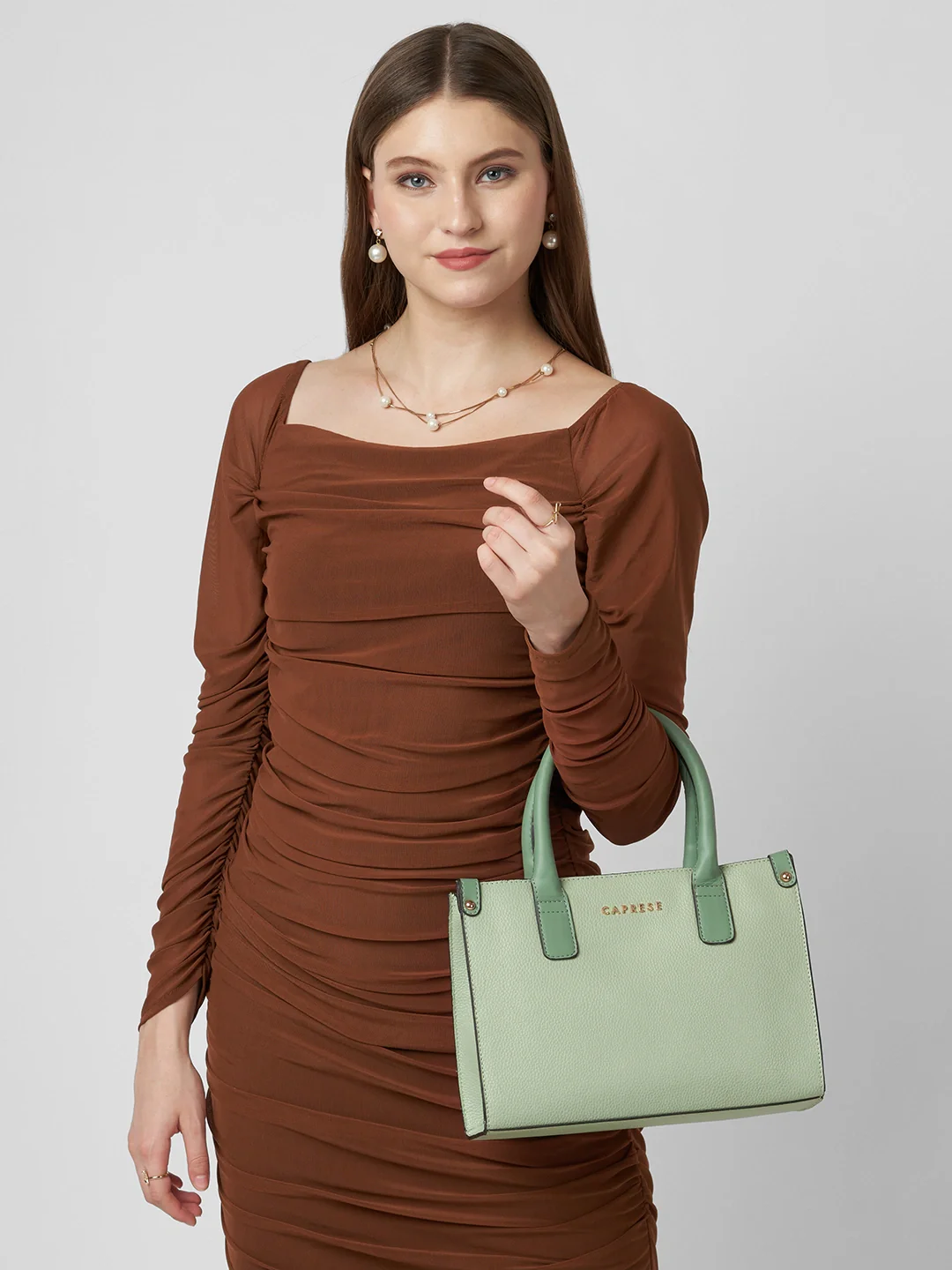 Caprese Joelle Medium Light Green Satchel Bag - Image 2