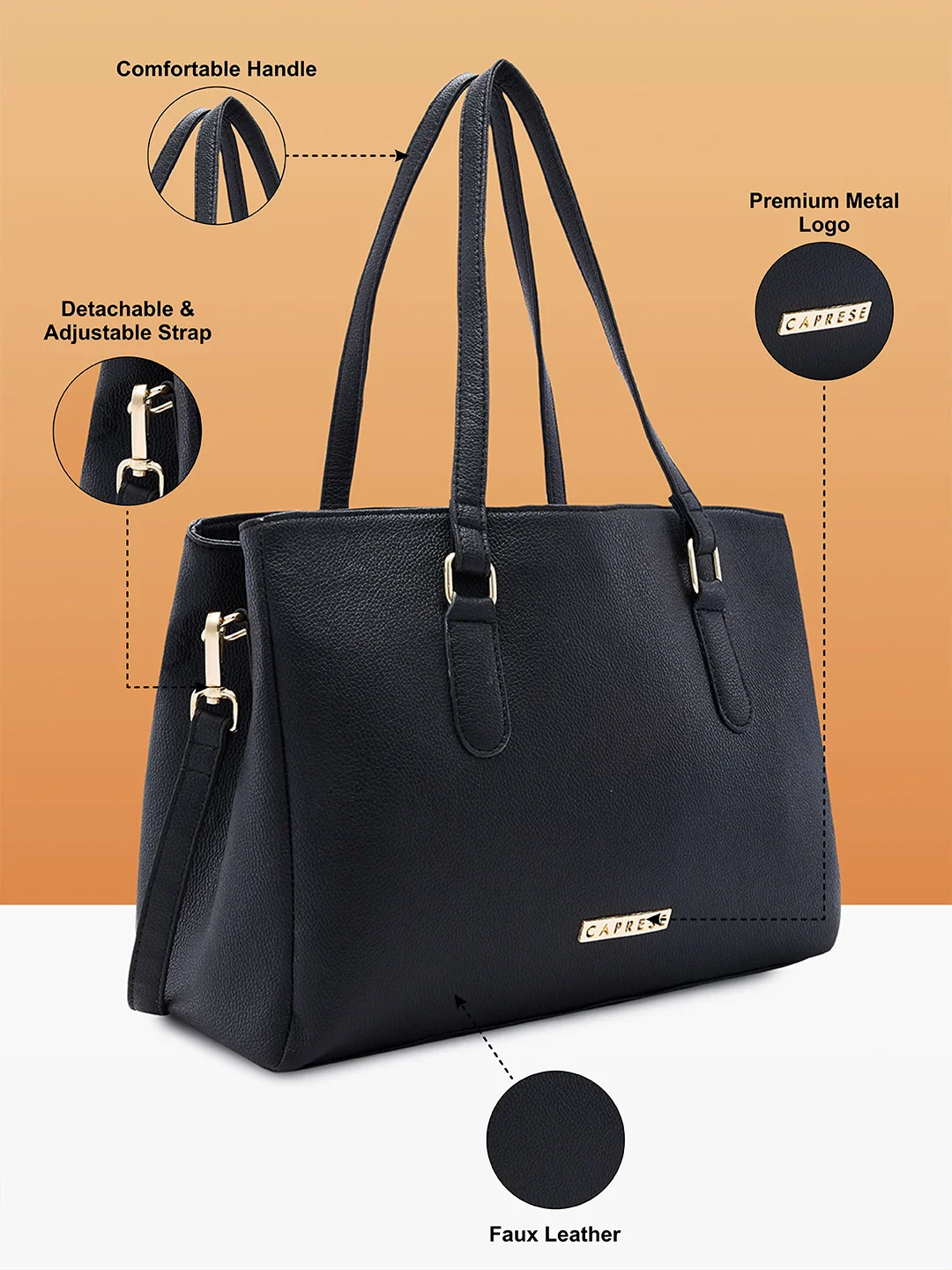 Caprese Jolie Medium Black Tote Bag - Image 6