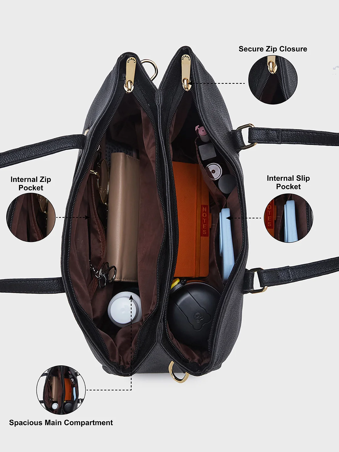 Caprese Jolie Medium Black Tote Bag - Image 7