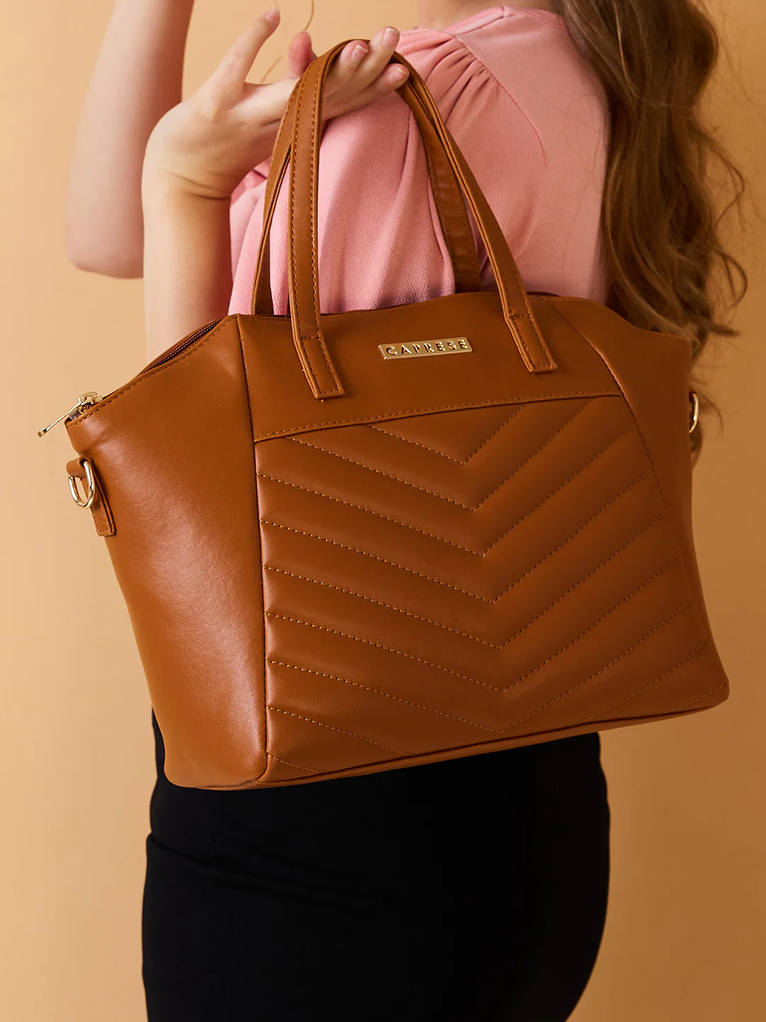 Caprese Jones Medium Tan Satchel Bag - Image 10