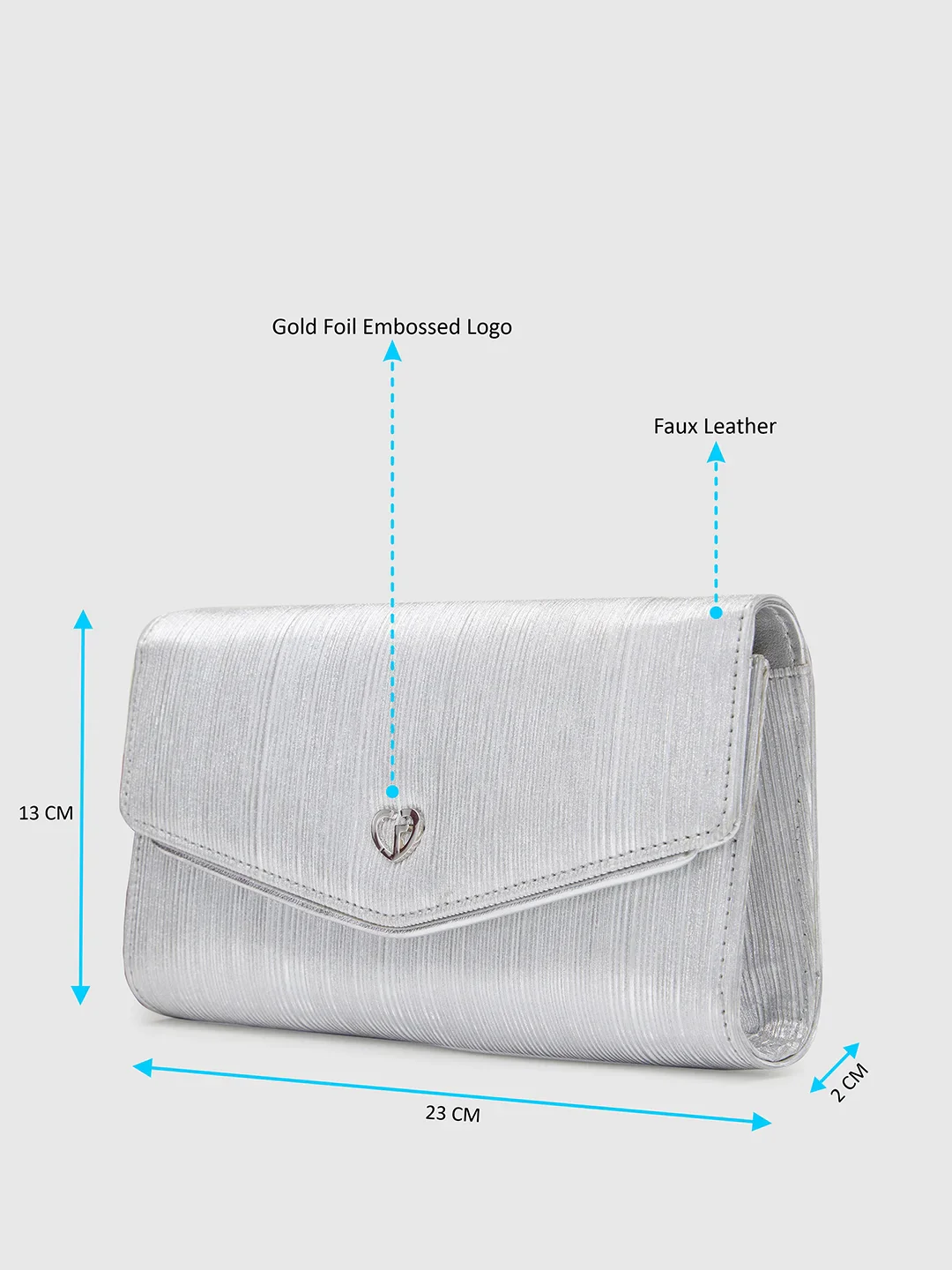 Caprese Junie Large Silver Flapover Clutch - Image 3