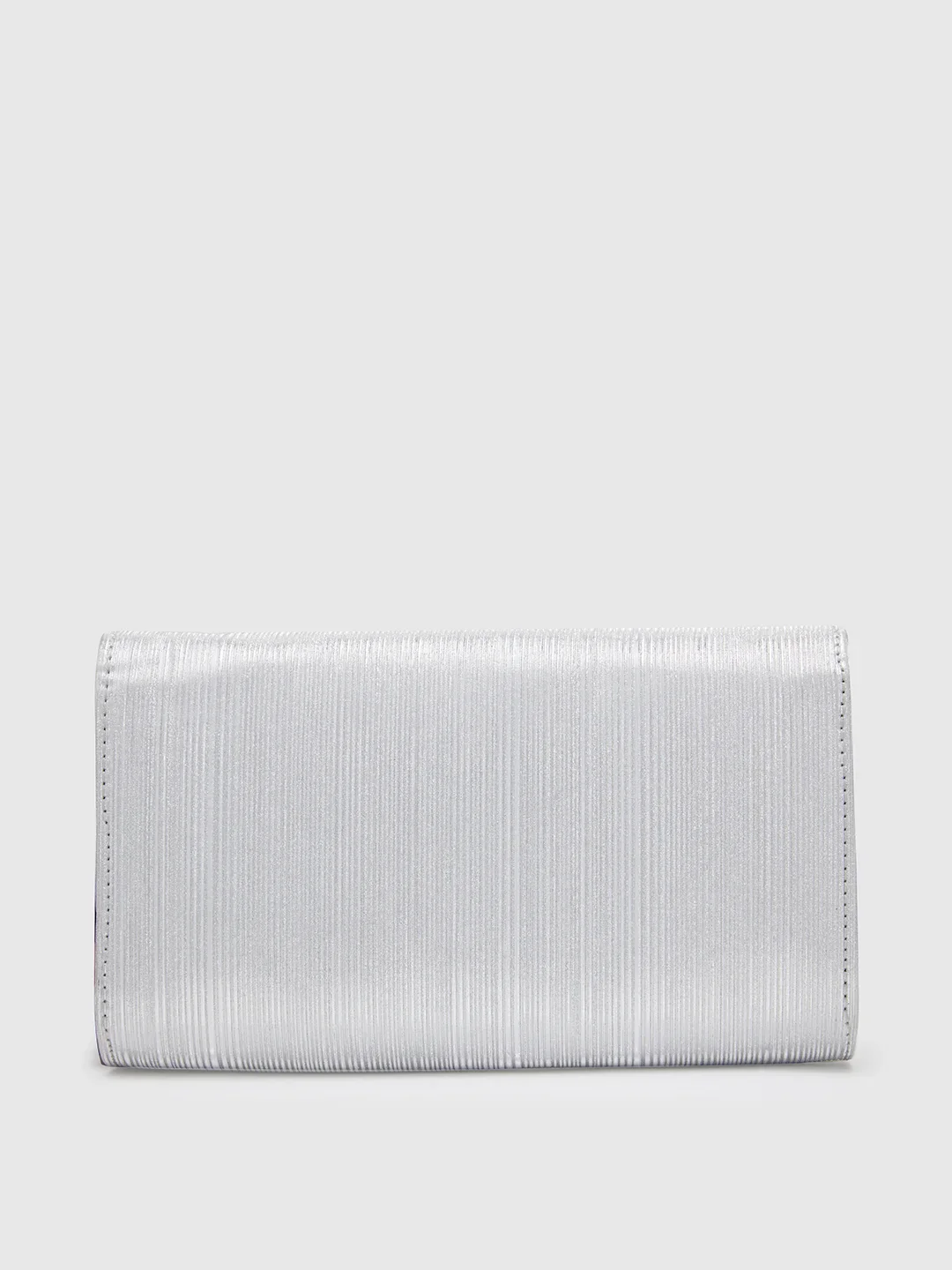 Caprese Junie Large Silver Flapover Clutch - Image 4