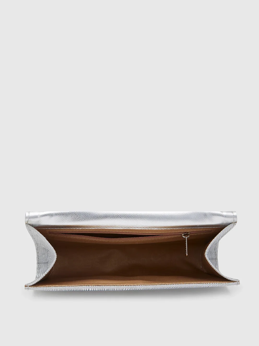 Caprese Junie Large Silver Flapover Clutch - Image 5