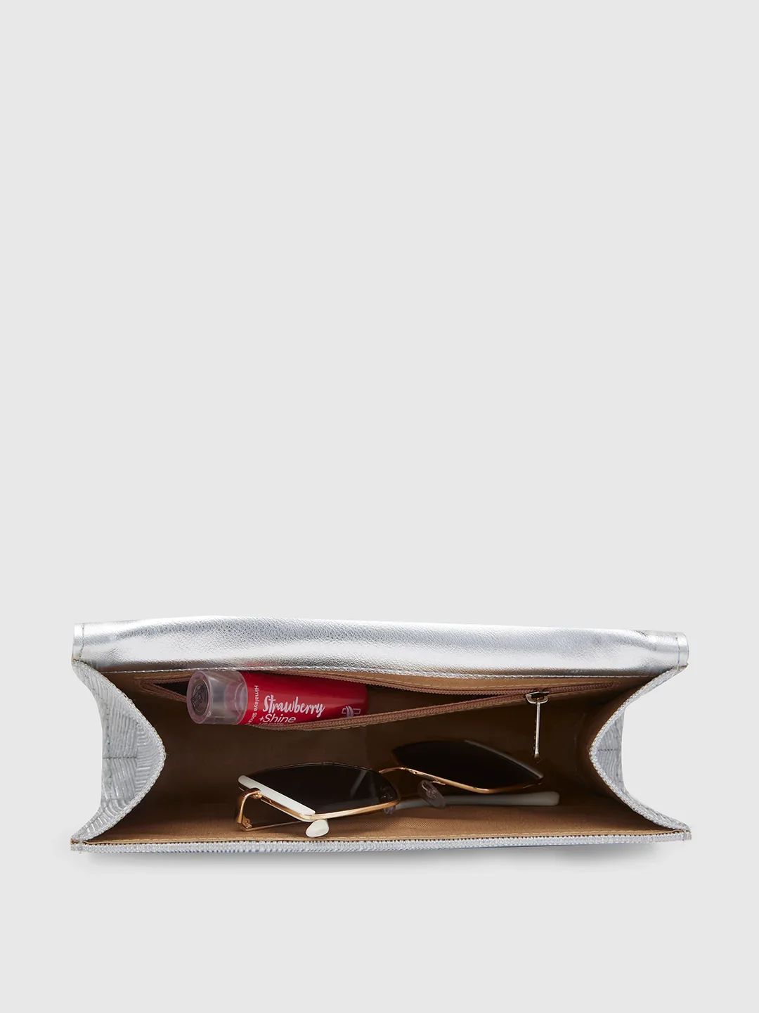 Caprese Junie Large Silver Flapover Clutch - Image 7