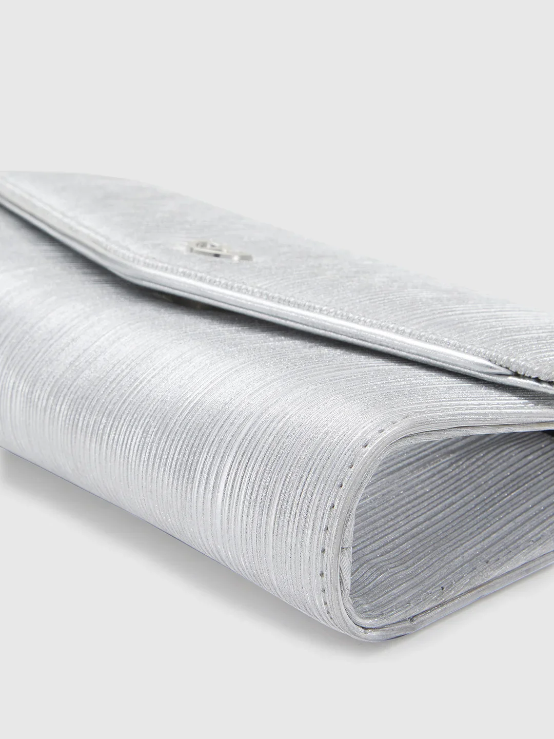 Caprese Junie Large Silver Flapover Clutch - Image 9