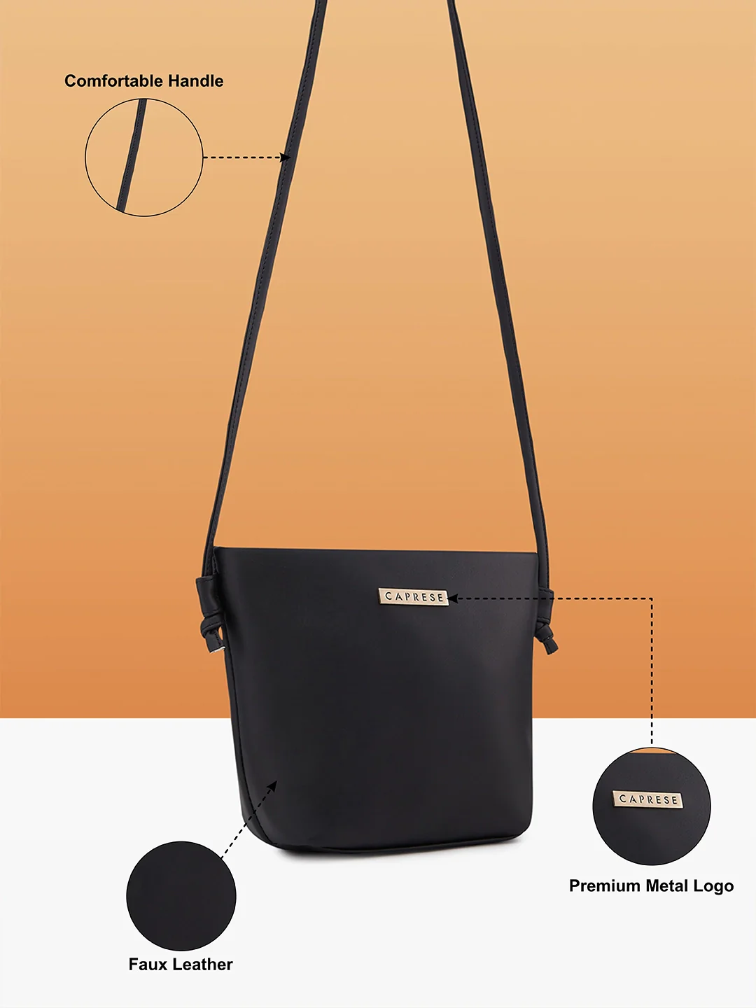 Caprese Juno Small Black Sling Bag - Image 6